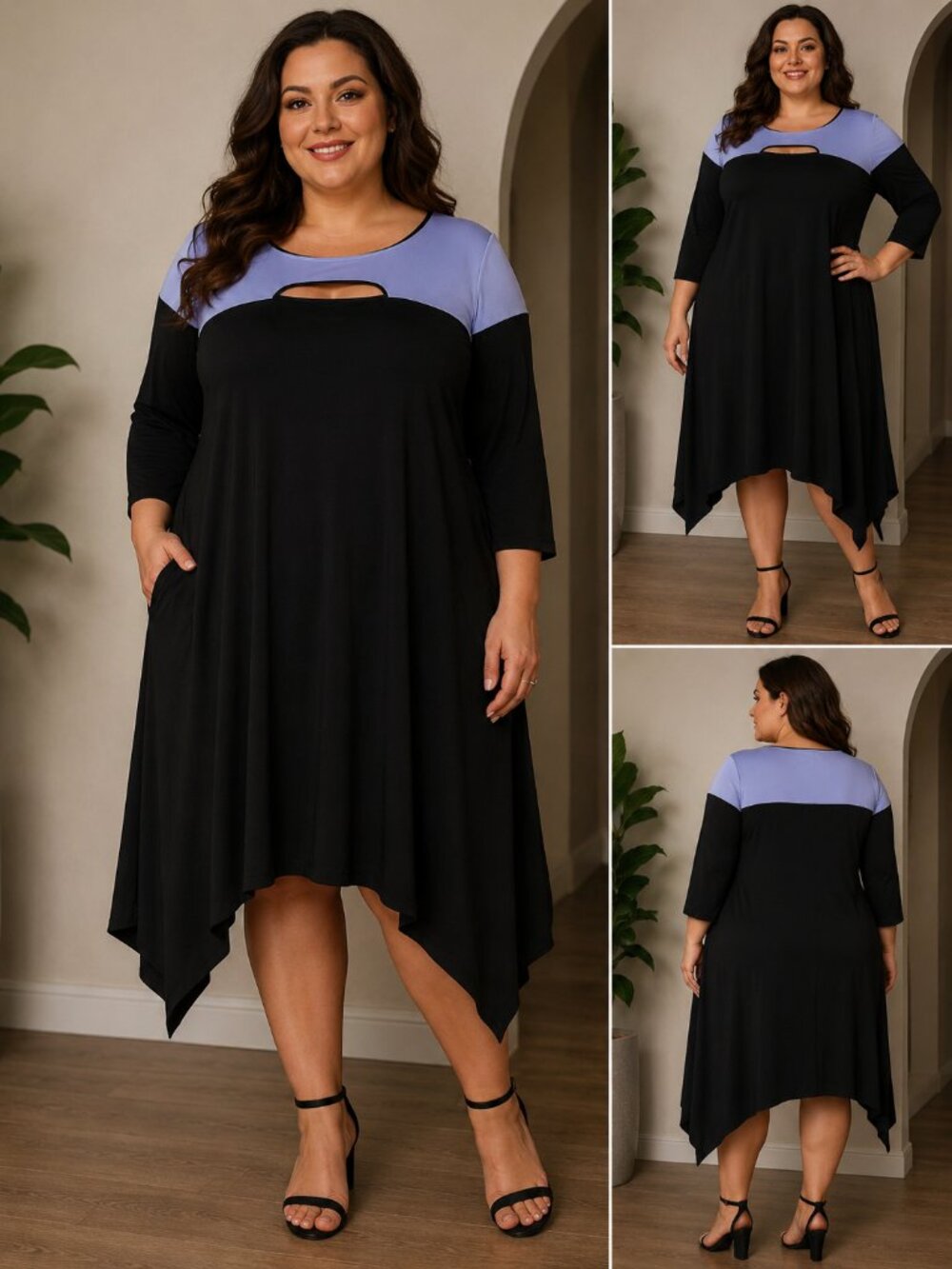 Collection XIIX Periwinkle & Black Shark Hem Dress – Size 2X